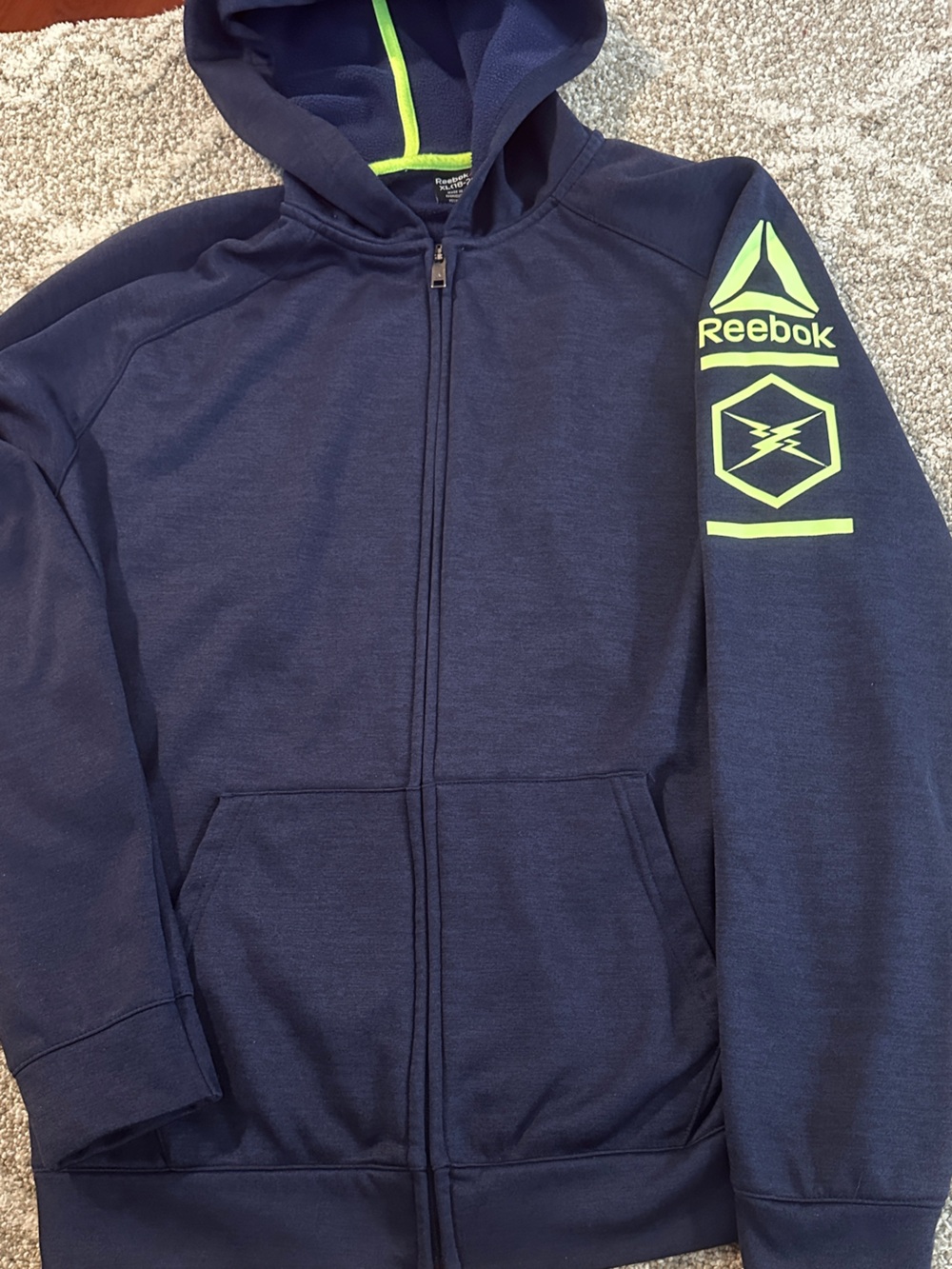 Reebok kids XL 18-20 blue neon hoodie coat jacket boys zipper